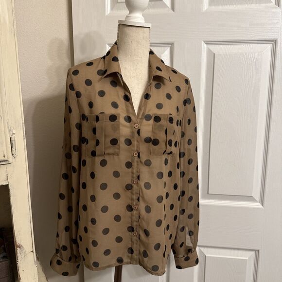 Tan And Black Polka Dot Blouse - Picture 1 of 5
